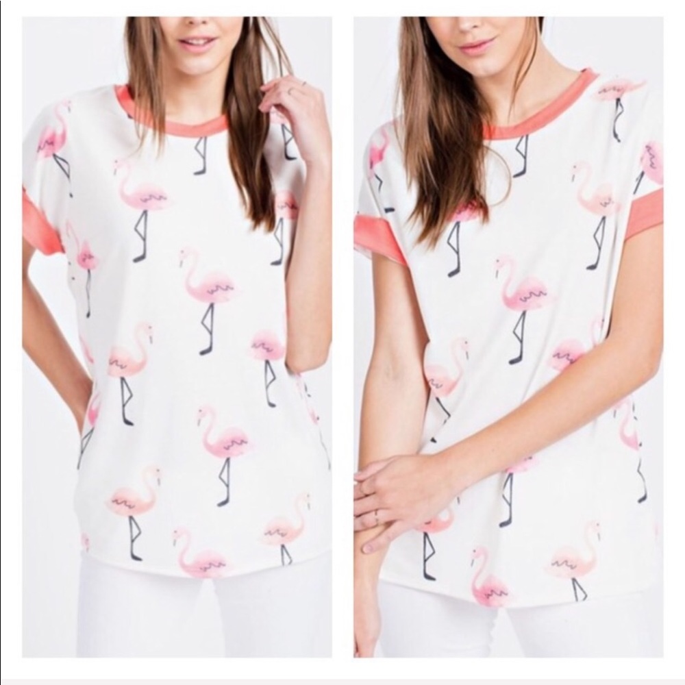 Pink and White Flamingo Top